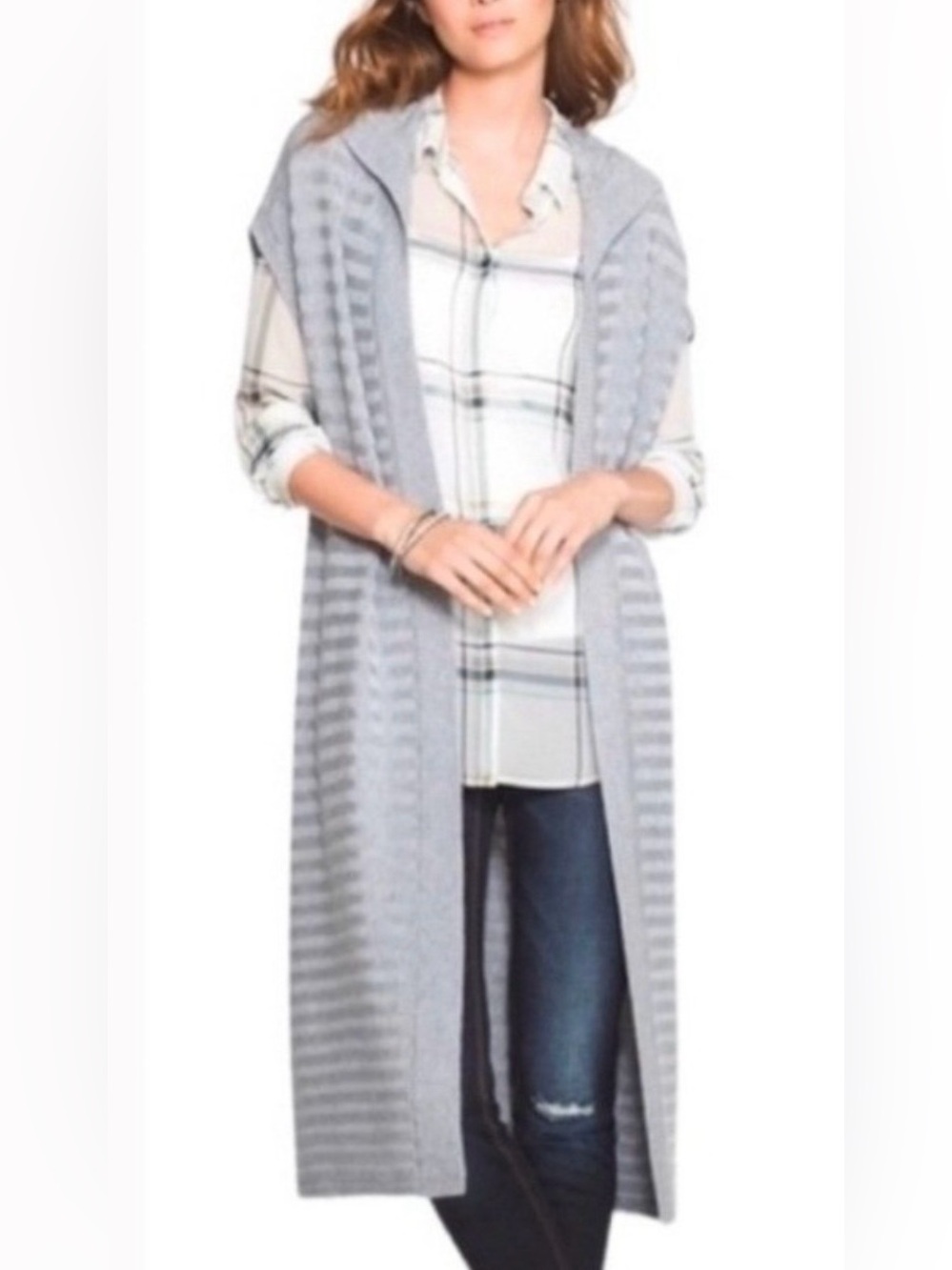 White House Black Market Gray Hooded Duster Sweater Size Small